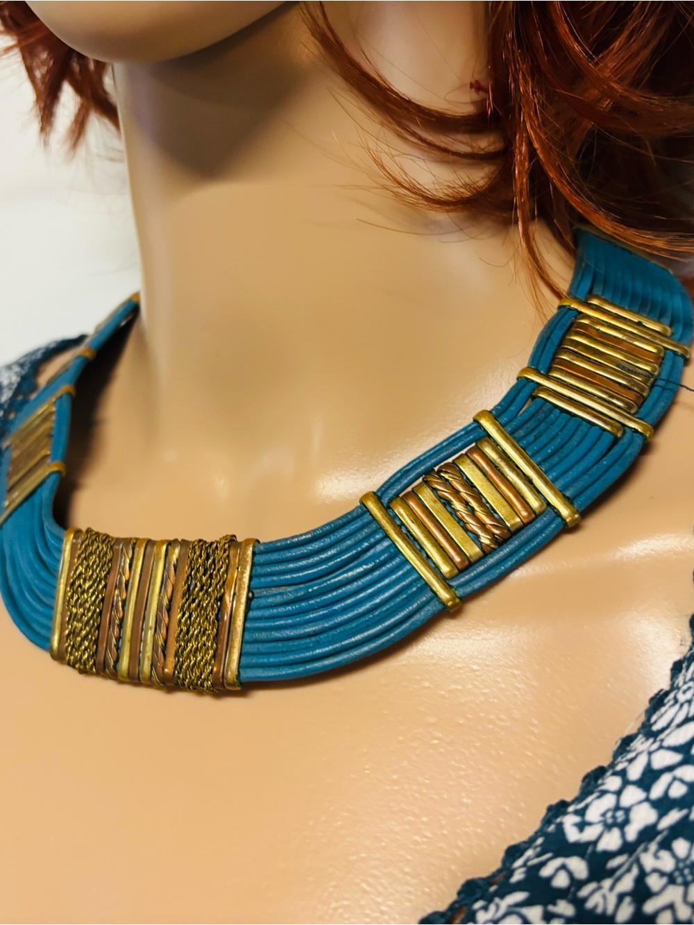 ❤️Vintage Alexis Kirk Egyptian Revival Leather Parure Necklace and Bracelet - Picture 3 of 9